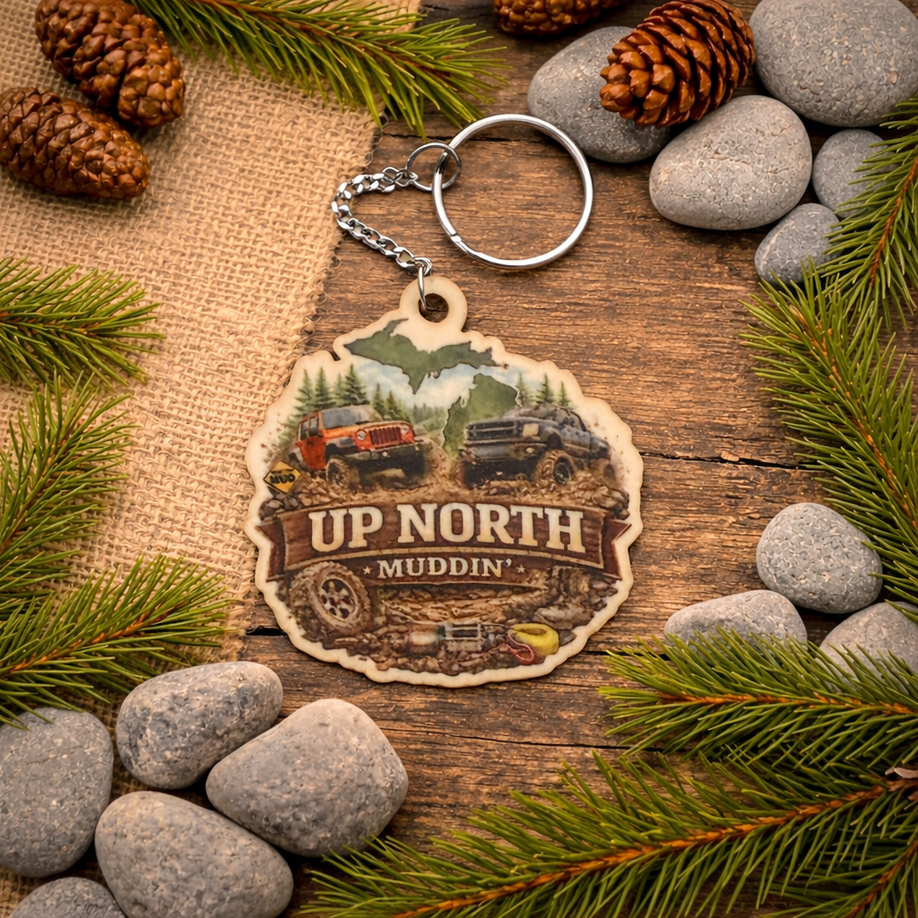 Up North Muddin' Keychain with custom text
