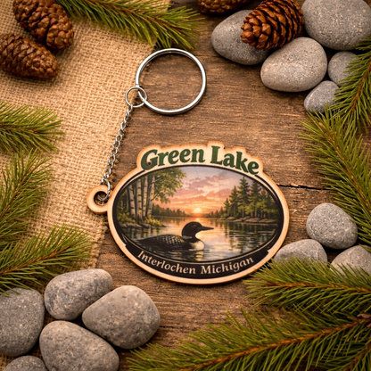 Green Lake Michigan Keychain with custom text