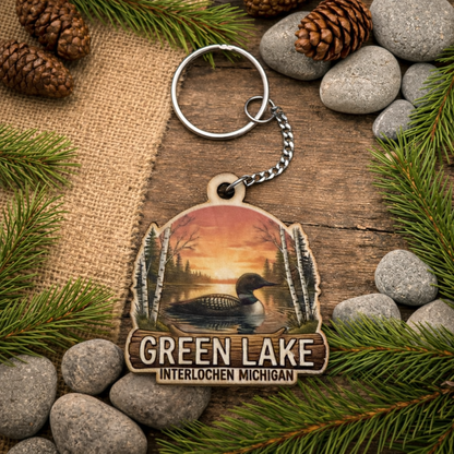 Green Lake Michigan Keychain with custom text
