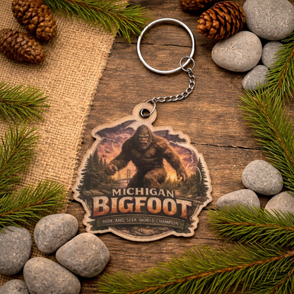 Michigan Keychain Bigfoot with custom text