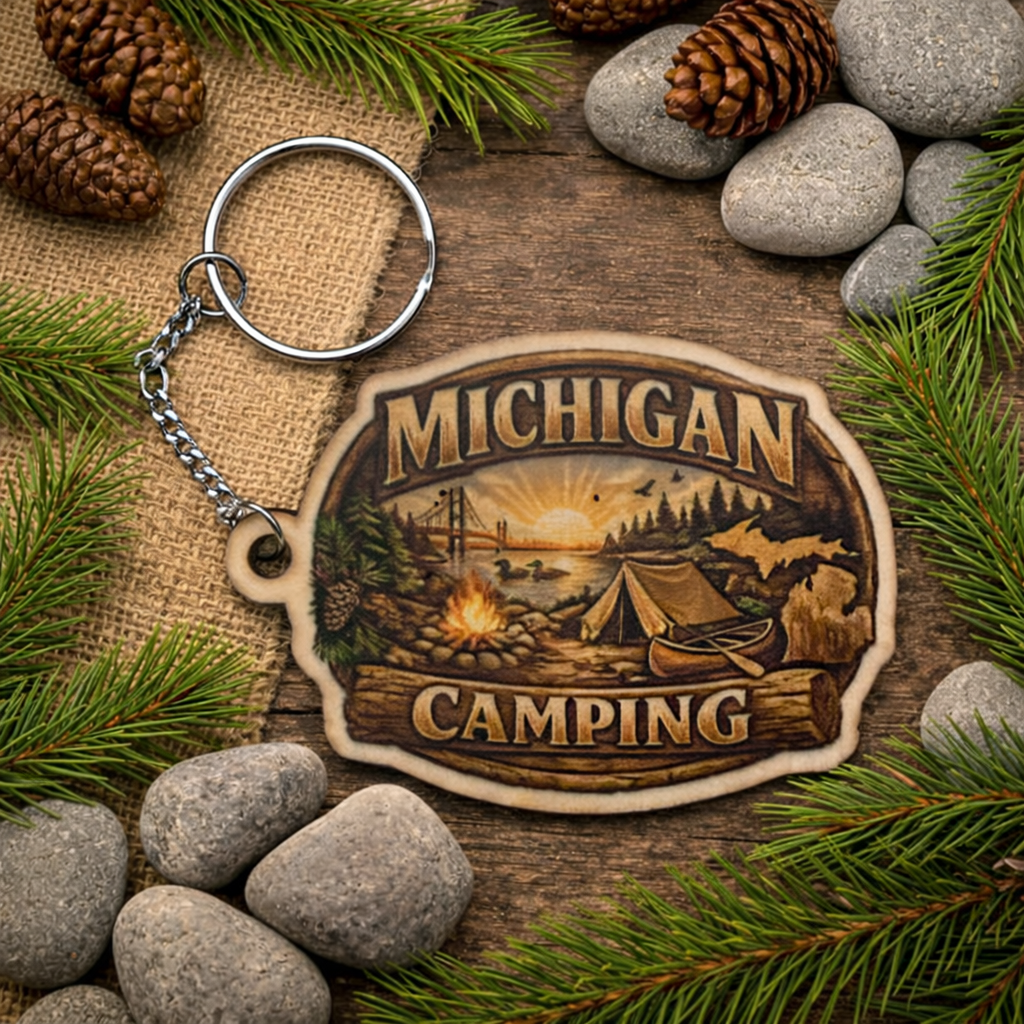 Michigan Camping Keychain with custom text