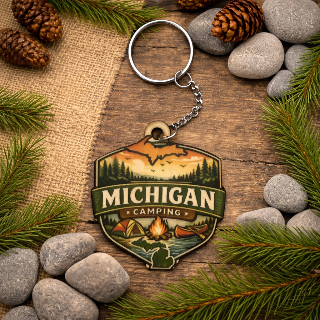 Michigan Camping Keychain with custom text
