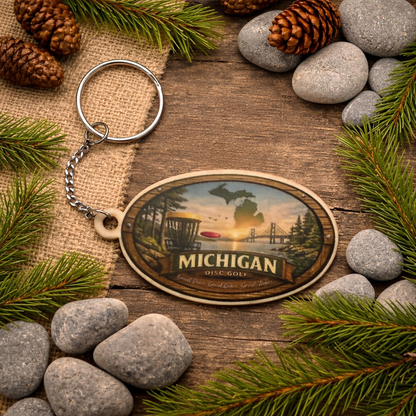 Michigan Disc Golf Keychain with custom text