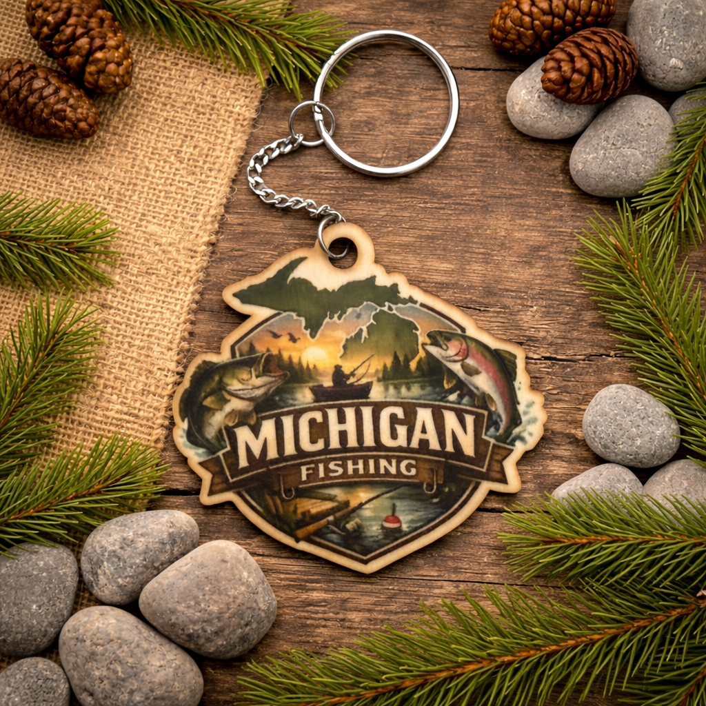 Michigan Fishing Keychain with custom text