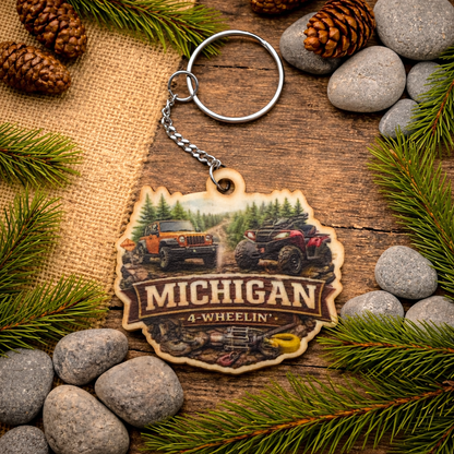 Michigan 4-Wheelin' Keychain with custom text