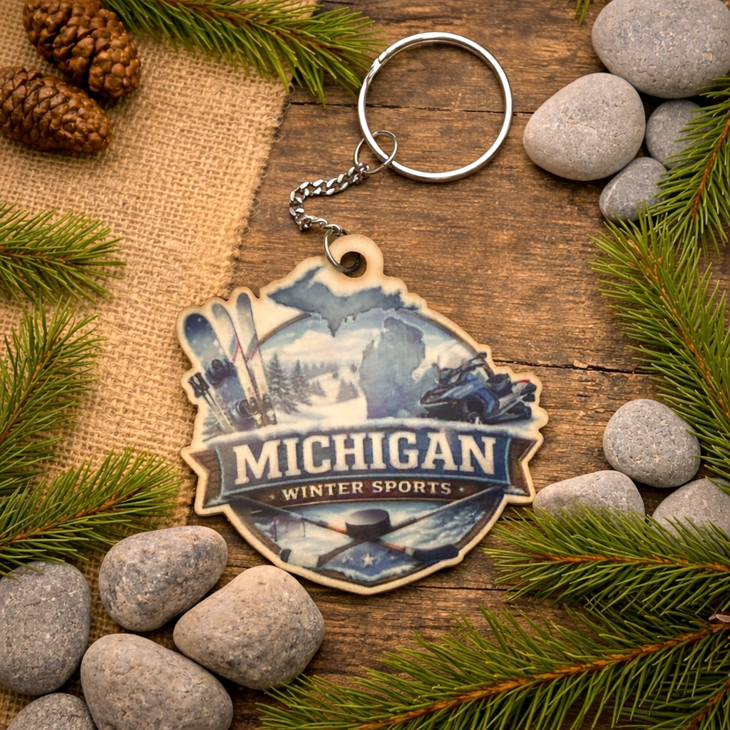 Michigan Winter Sports Keychain with custom text