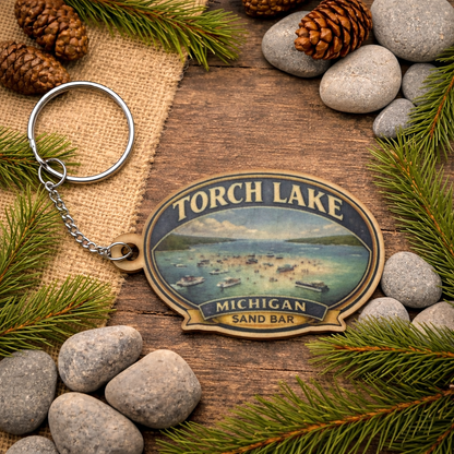 Torch Lake Michigan Keychain with custom text